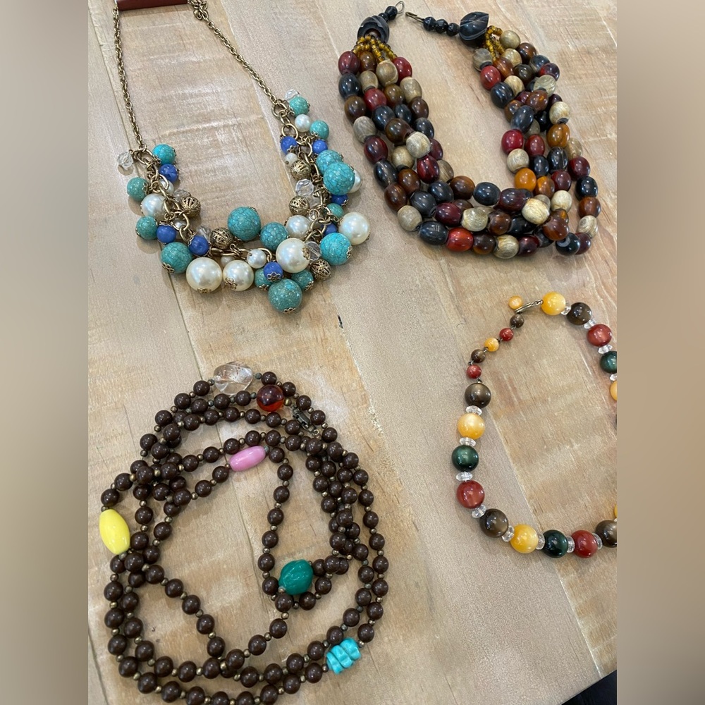 4 Bundle Beaded Statement Bib Necklaces Forever 21 - image 2
